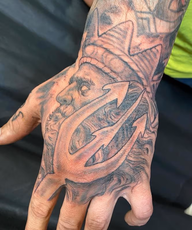 Poseidon Hand Tattoo