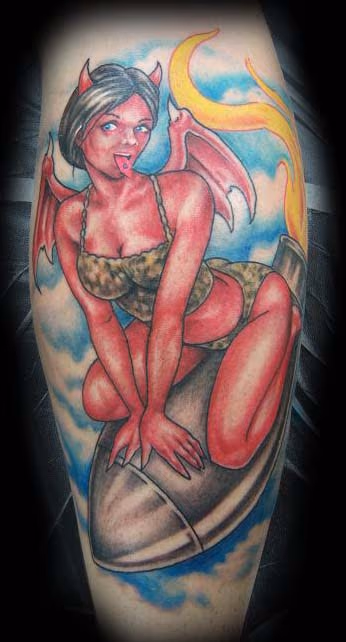 Devil Girl Riding a Bomb Tattoo