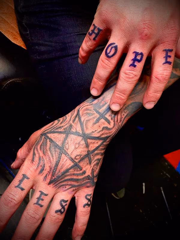 Baphomet Pentagram Hand Tattoo By Tattoomoney creator