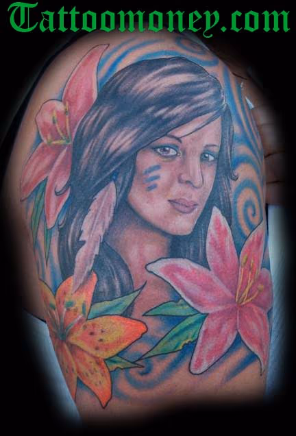 Indian Girl Color Portrait Tattoo