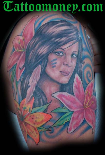 Indian Girl Color Portrait Tattoo