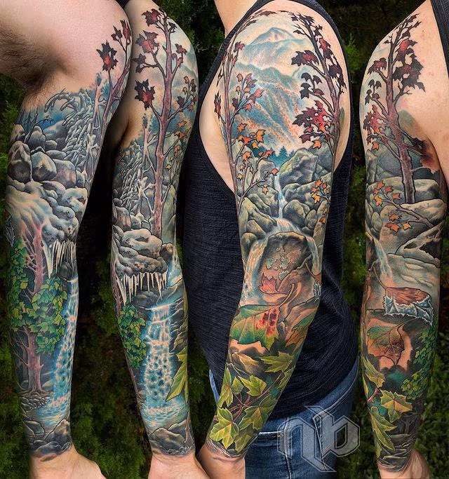 Full Color Nature Sleeve Tattoo
