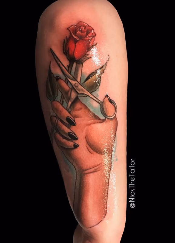 Rose Being cut with Scissors