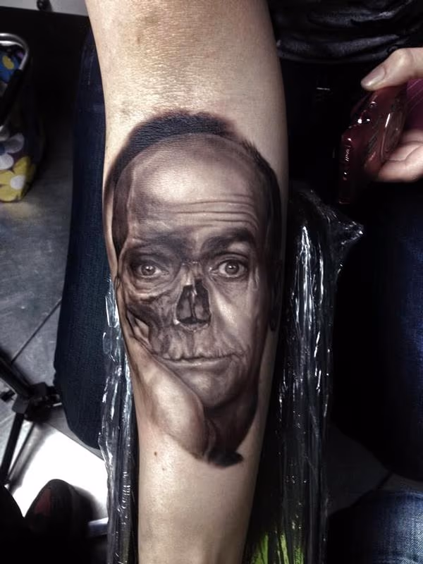 Louis De Funes Skull Tattoo