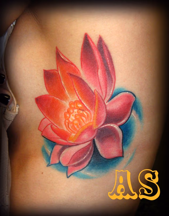 Lotus Tattoo On RIbs