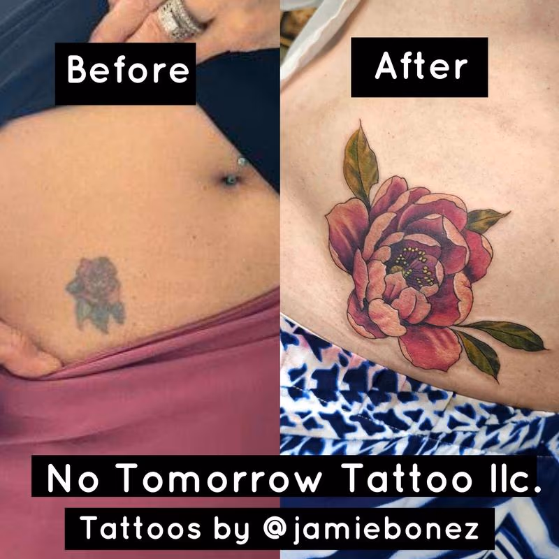 "Stunning Tattoo Cover-Up: Transform Your Ink with a Beautiful Flower Design