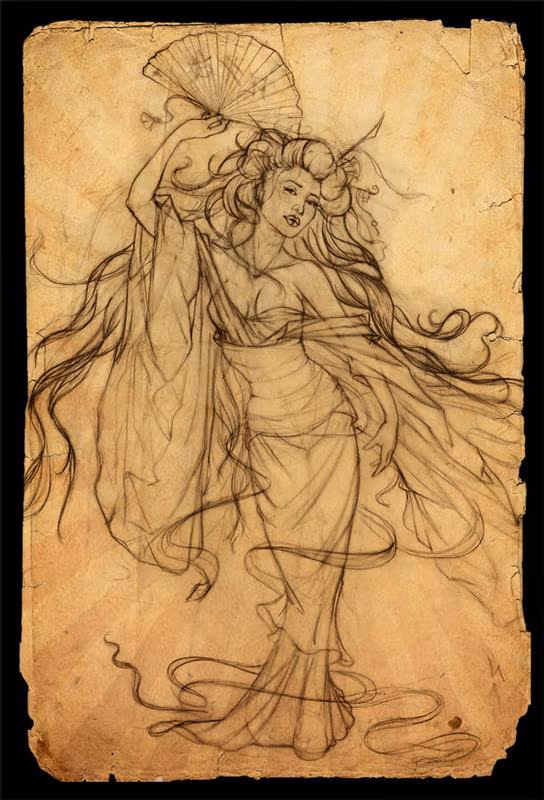 geisha tattoo sketch
