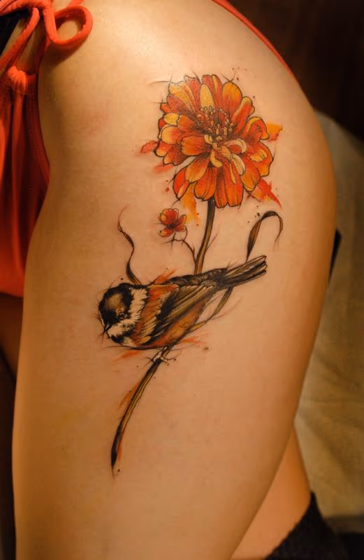 chickadee watercolor tattoo