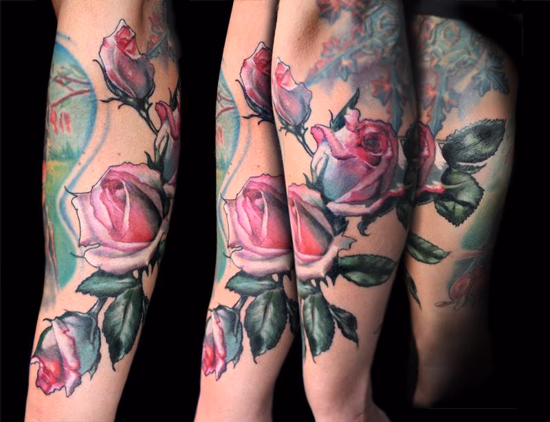 pink rose tattoo