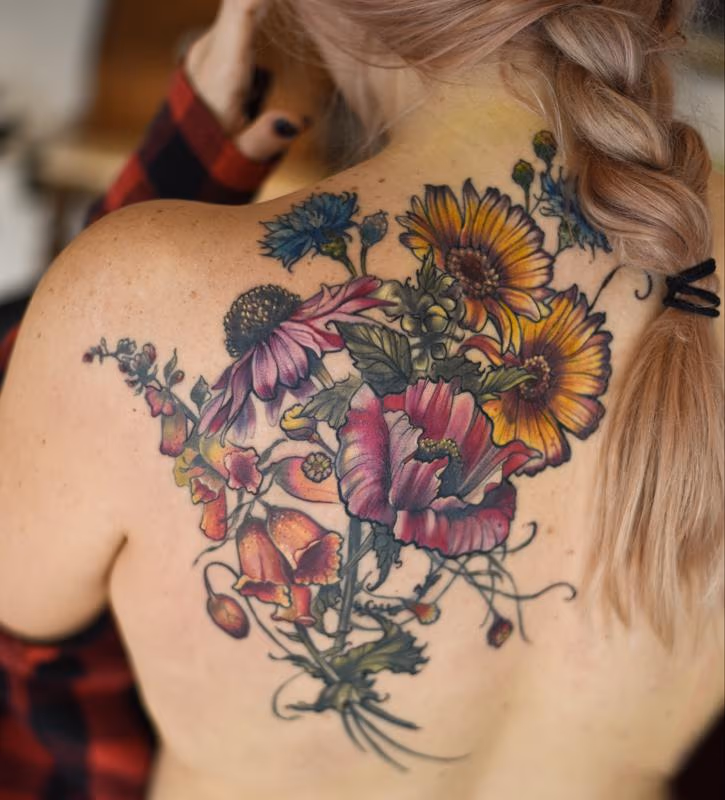 echinacea foxgloves poppy botanical flower tattoo