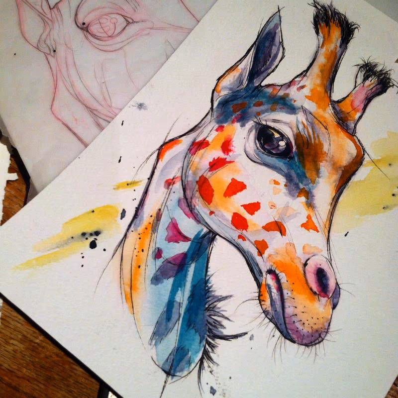 giraffe watercolor tattoo design