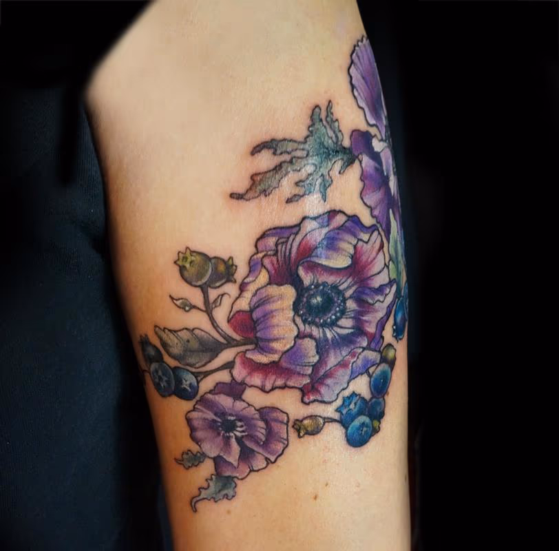 anemone purple flower tattoo