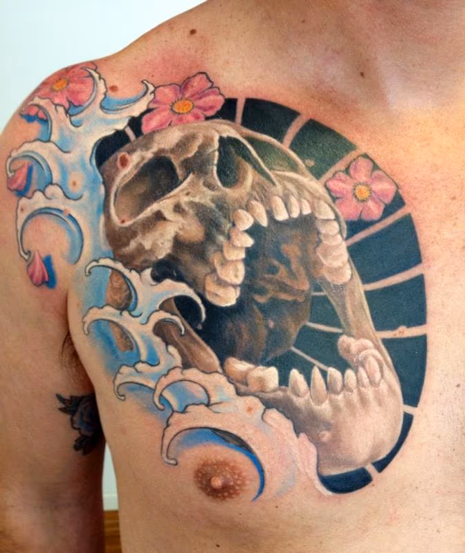 Skull whit japan water