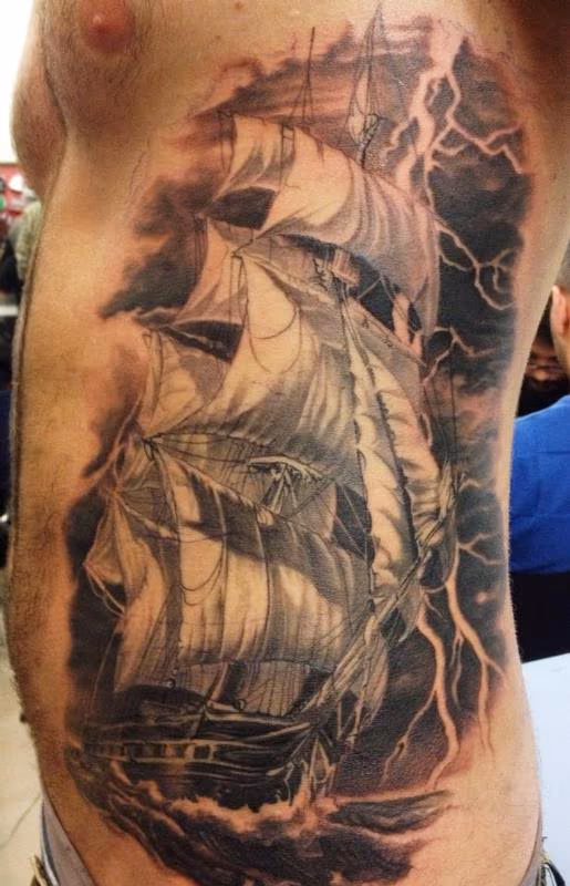 michele@offthemaptattoo.com. sailing ship, Sailing ship in the storm