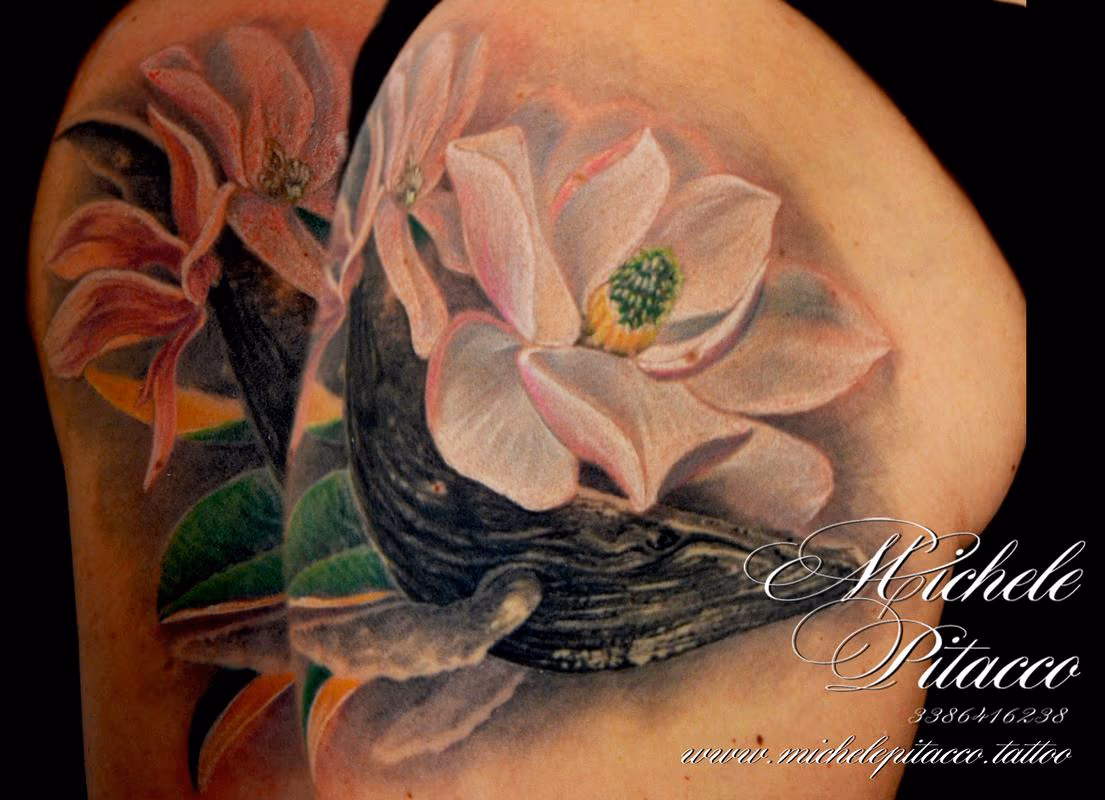 Whale between magnolias