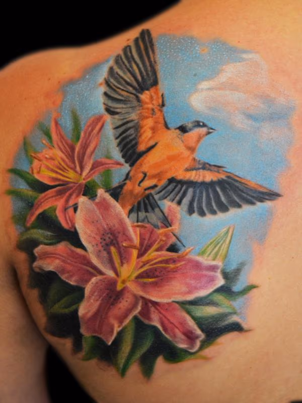 Flowers whit swallow