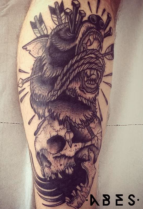wolf and skull