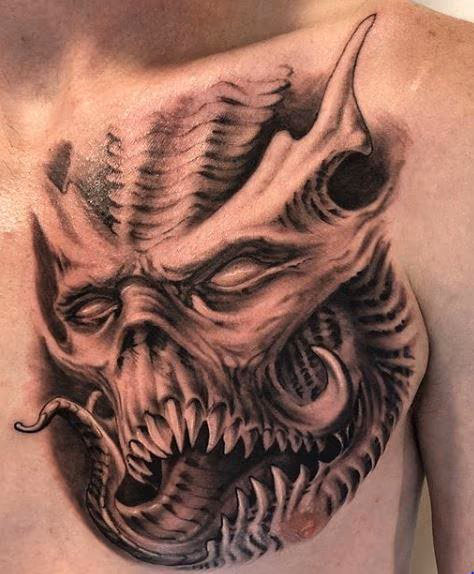 Black and Gray Monster Tattoo