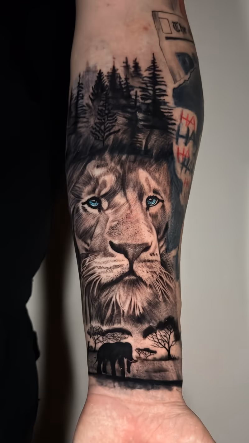 Lion Tattoo With Blue Eyes by Guiohans