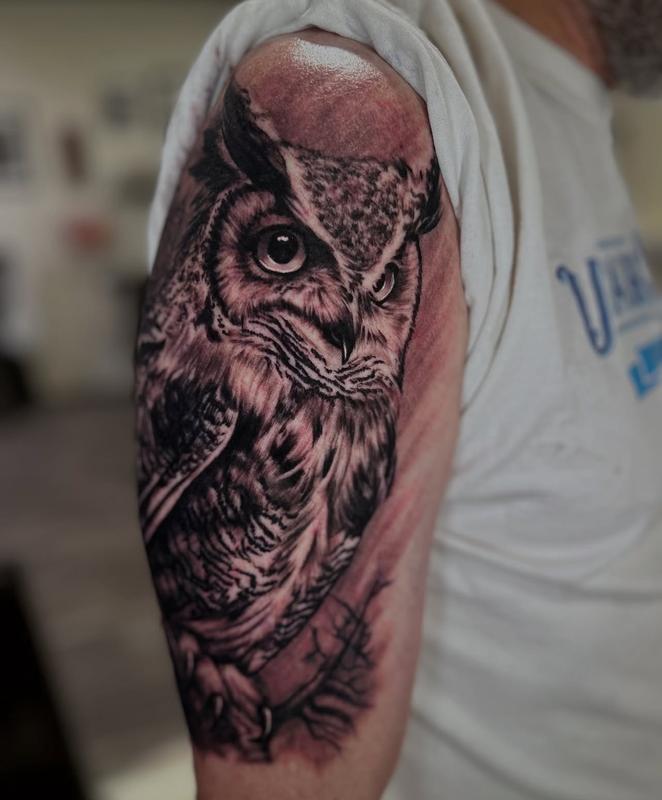 Black and Grey Realism Owl