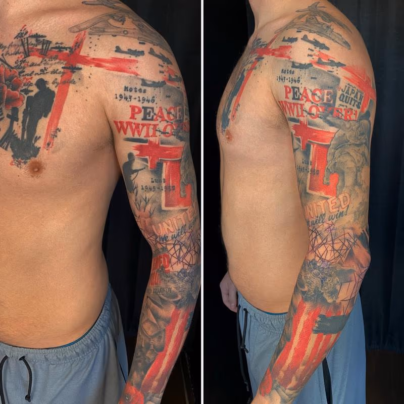Trash Polka Sleeve Tattoo by Irish Chris