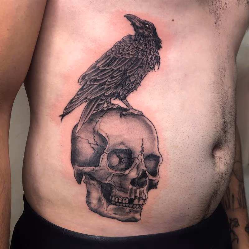 Brennan Walker Skull and Raven Tattoo