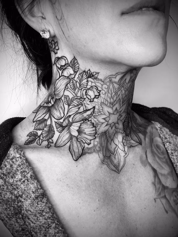 Brennan Walker Neck Flower Tattoo