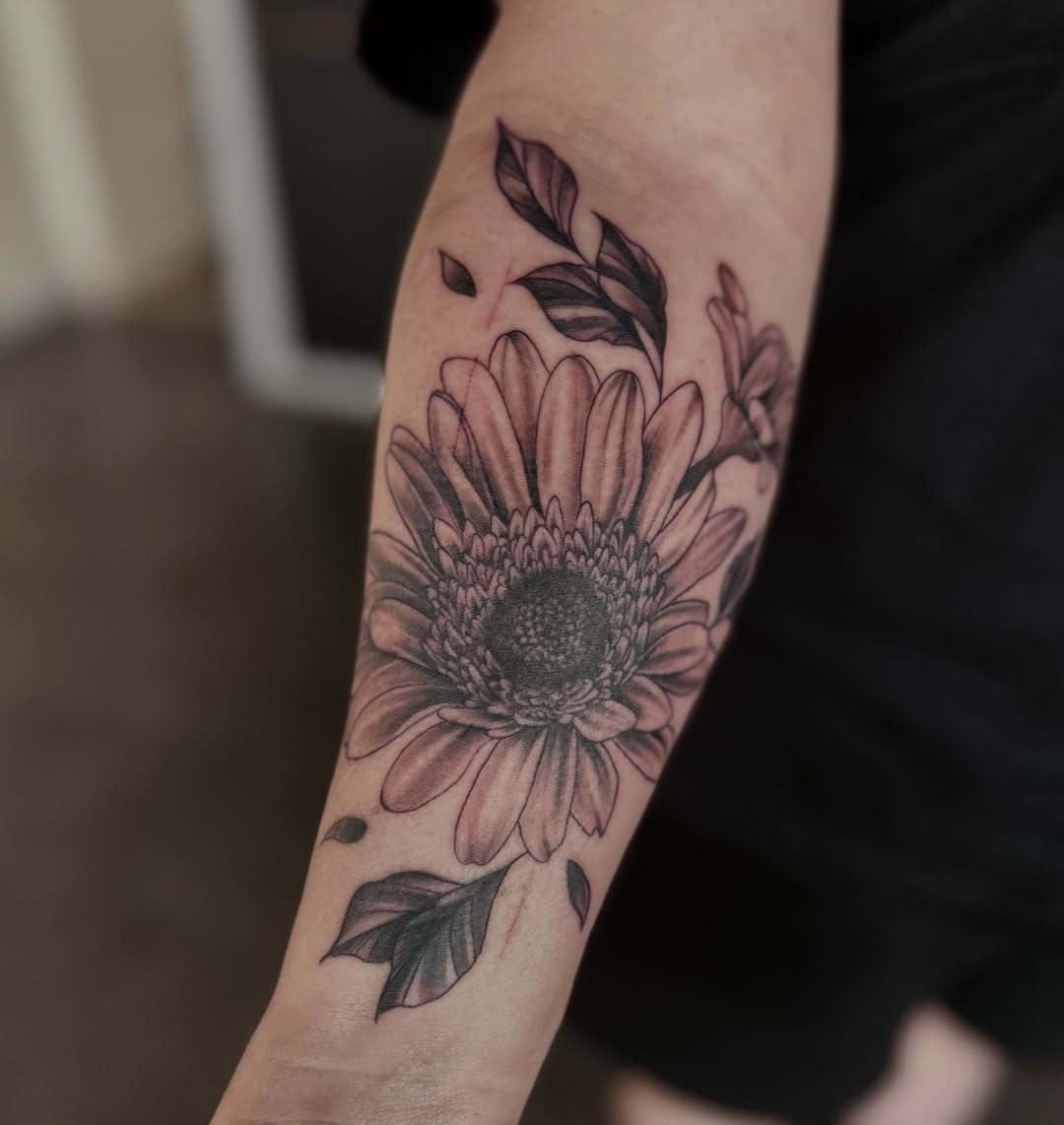 Sunflower with foliage, forearm
