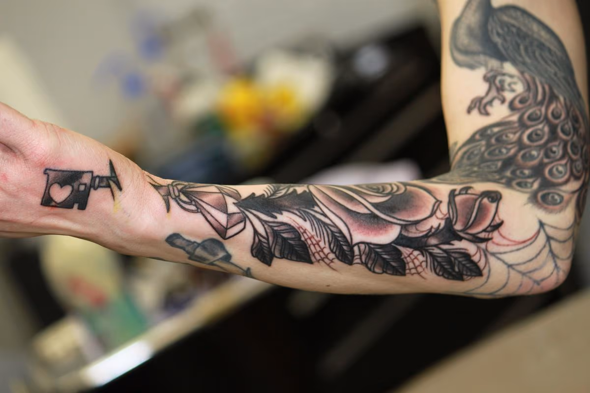 blackandgrey roses peacock