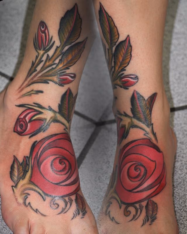 Red roses for her foot