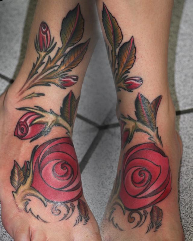 Red roses for her foot