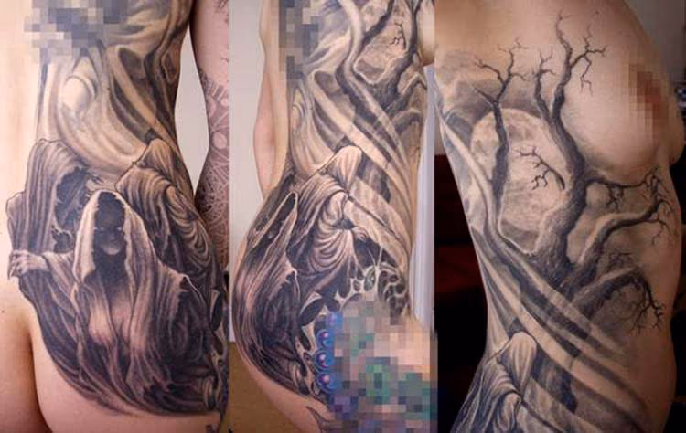 Hooded monks with trees side tattoo