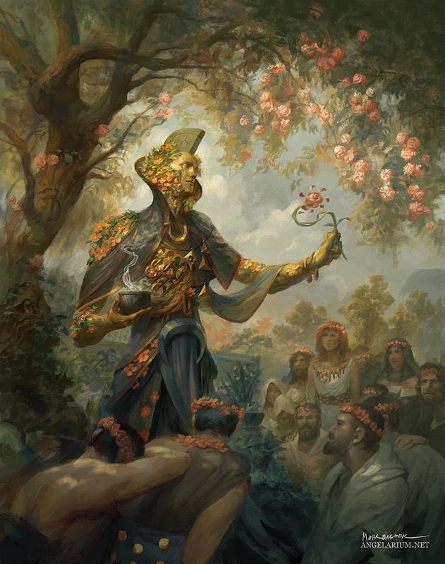 Parachiel, Angel of Blossoms, fantasy oil painting