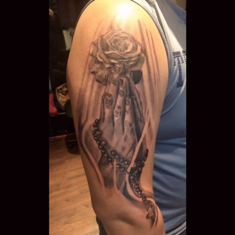 Praying Hands with Rose
