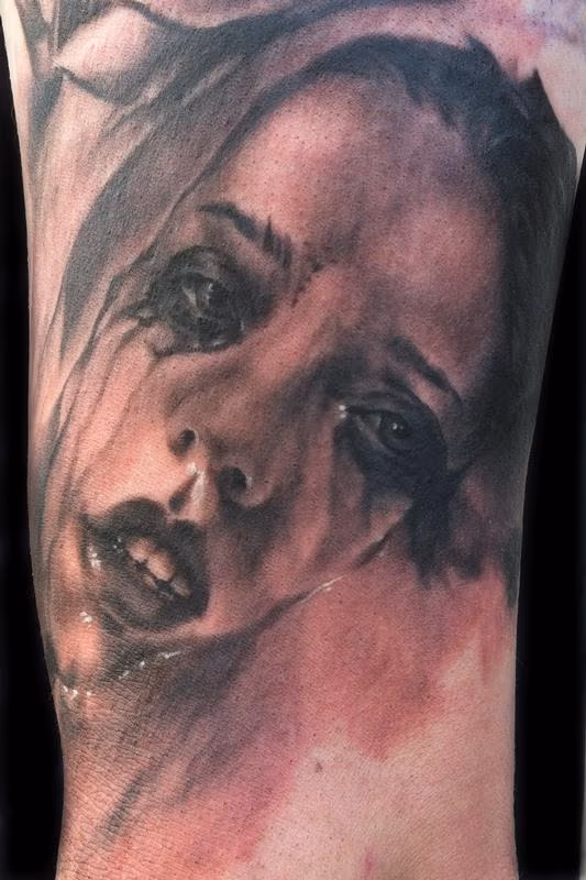 Black and Grey Girl Tattoo