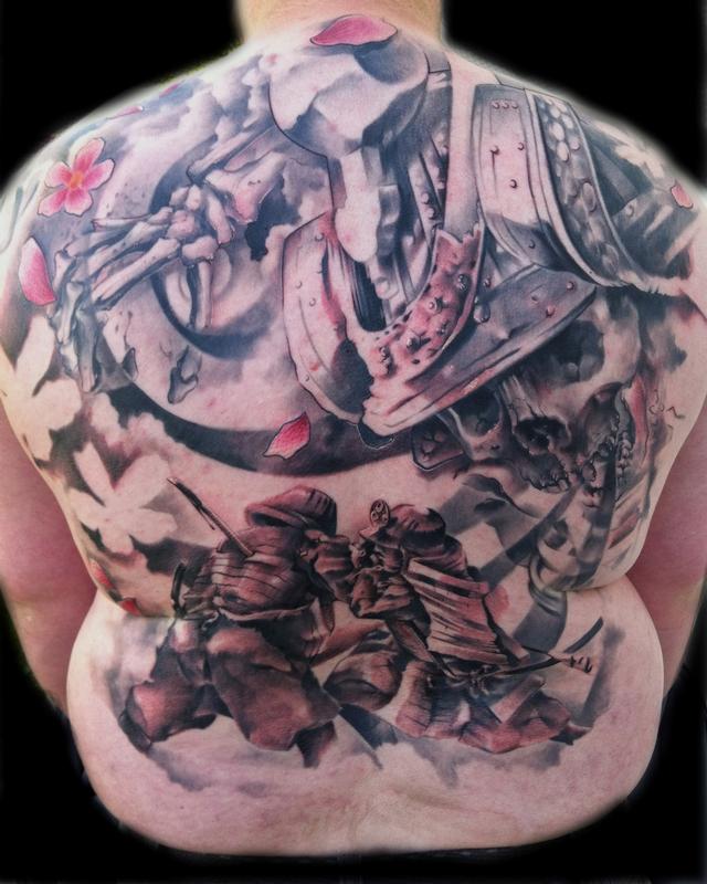 Black and Grey Skull Backpiece Tattoo