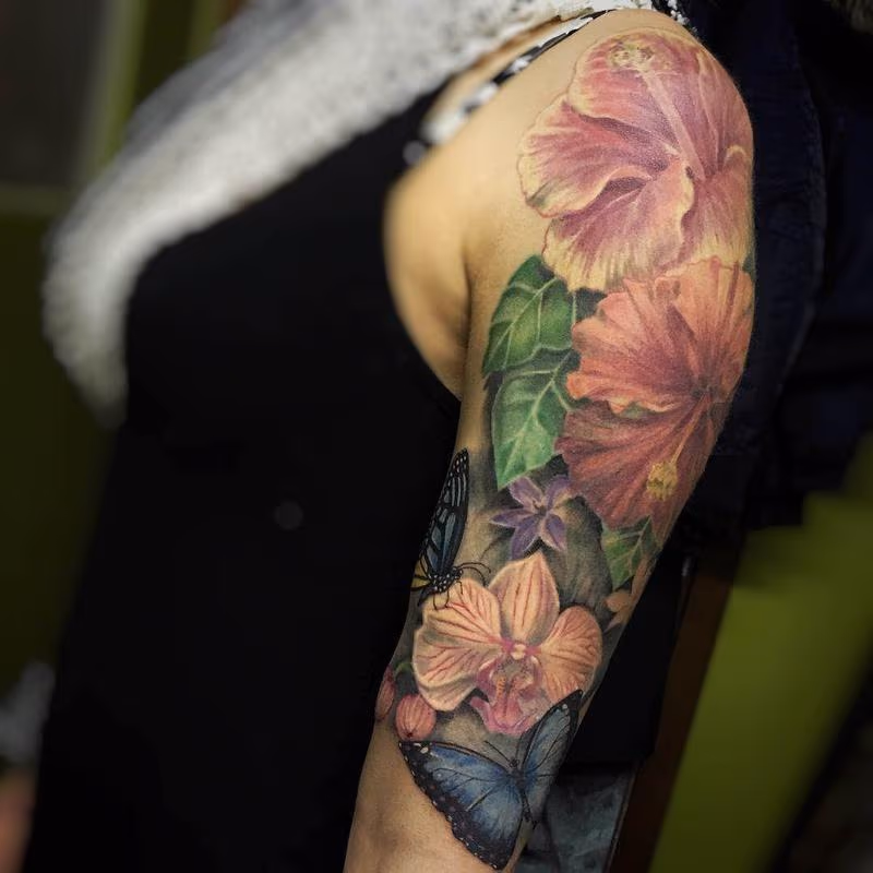 Realistic Color Flower Bouquet Tattoo