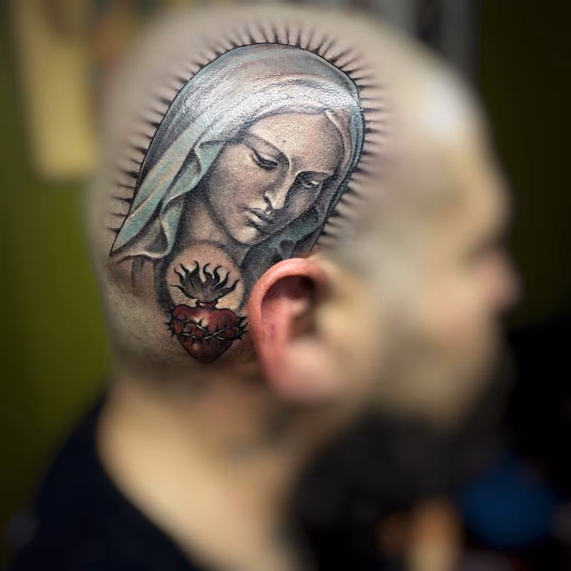 Virgin Mary Head Tattoo