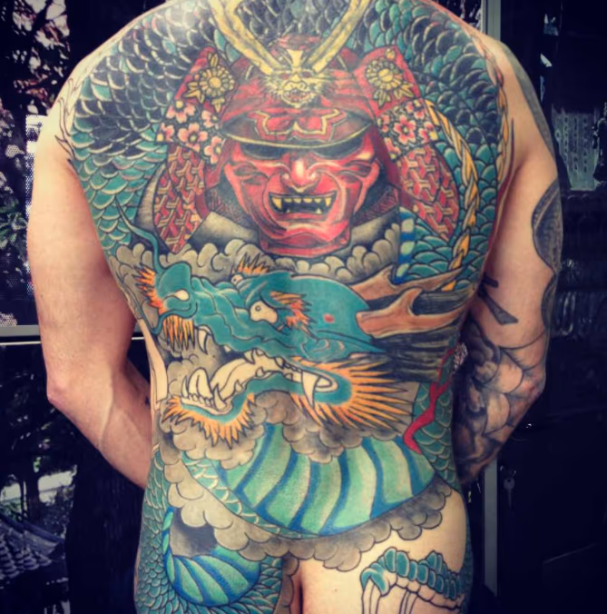 Traditional Japanese Warrior and Dragon