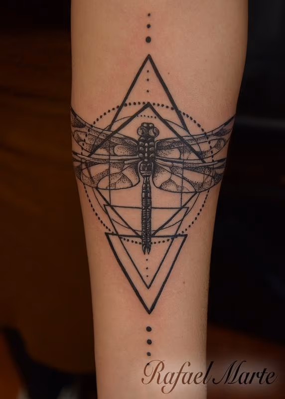 Dragonfly within Geometric Pattern
