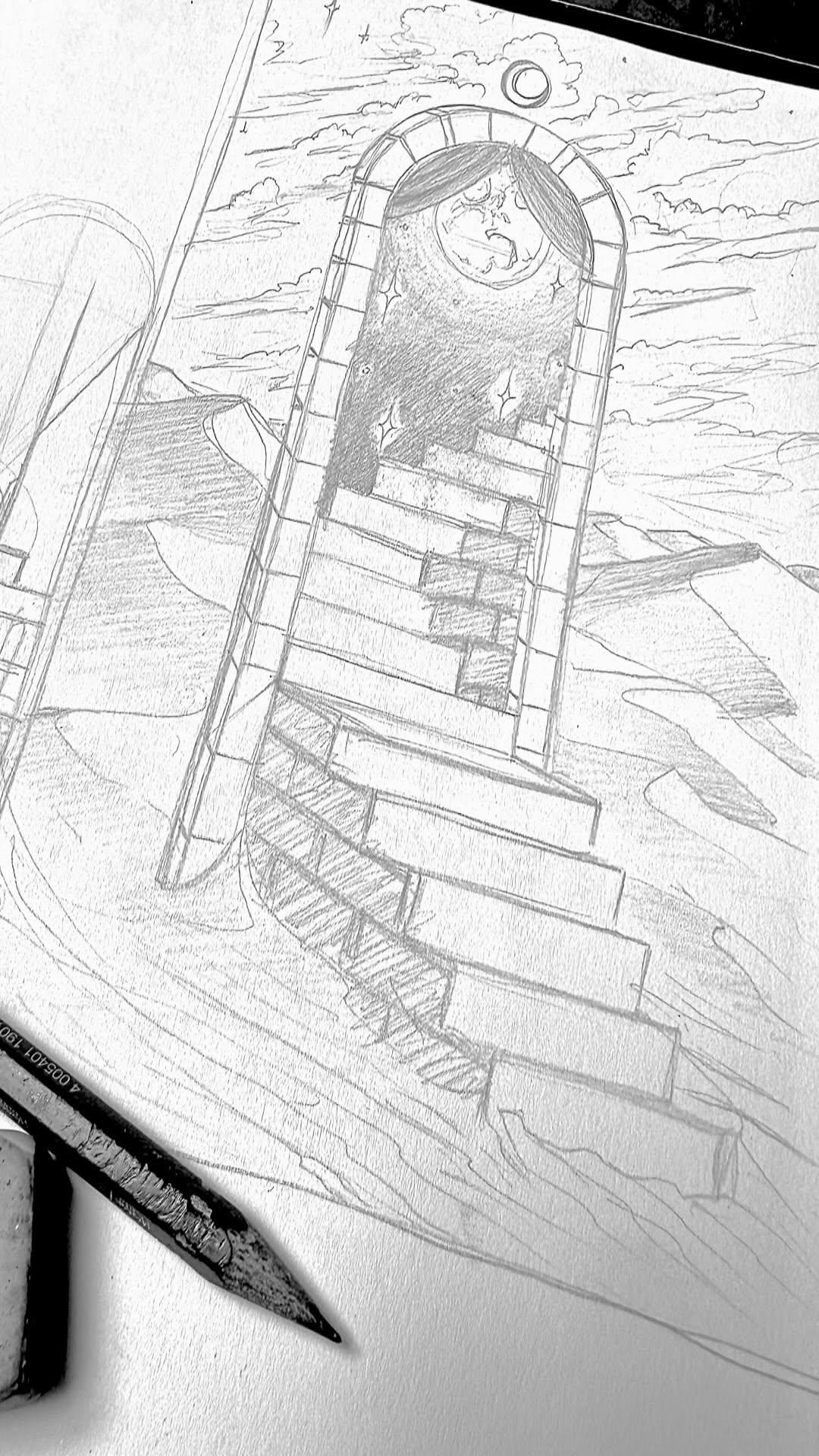 Portal to the night sketch with celestial figure