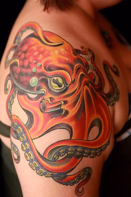 Color Octopus Shoulder Tattoo