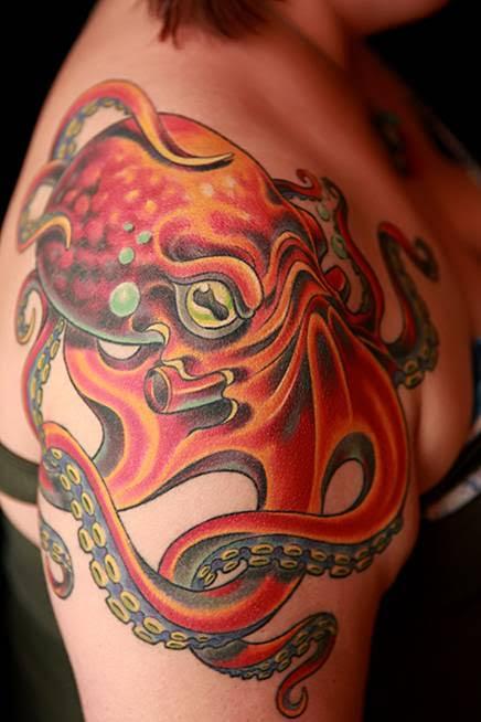 Color Octopus Shoulder Tattoo