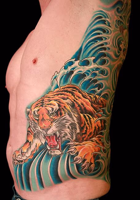 Color Tiger Rib Tattoo
