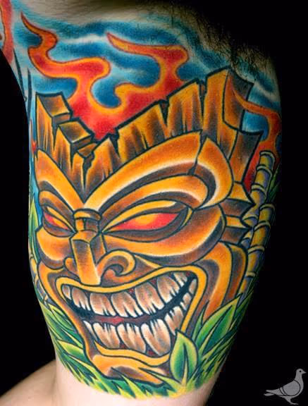 Color Tiki Mask Tattoo