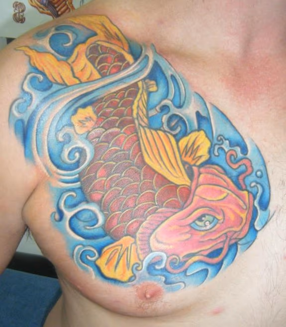 Koi fish tattoo on chest