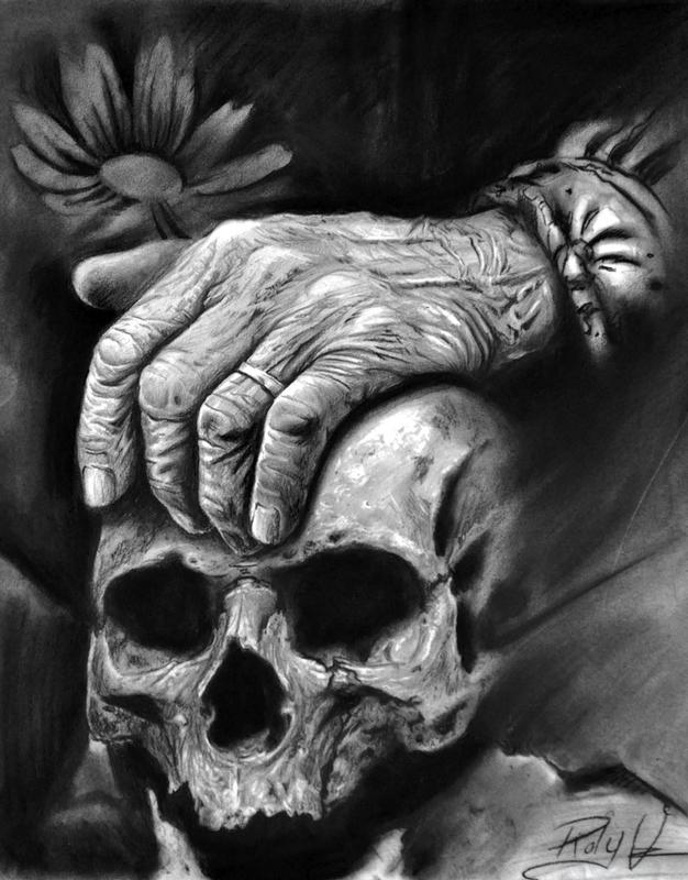Hand on skull