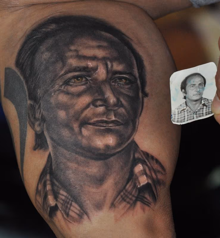 black and grey portrait of Gio's father