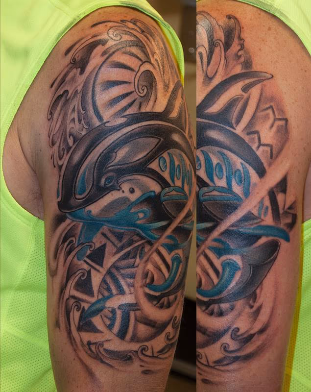 Orca with Polynesian and eskimo tribal