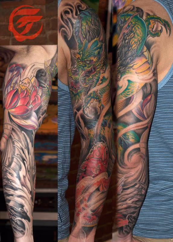 Dragon and koi sleeve japanese style